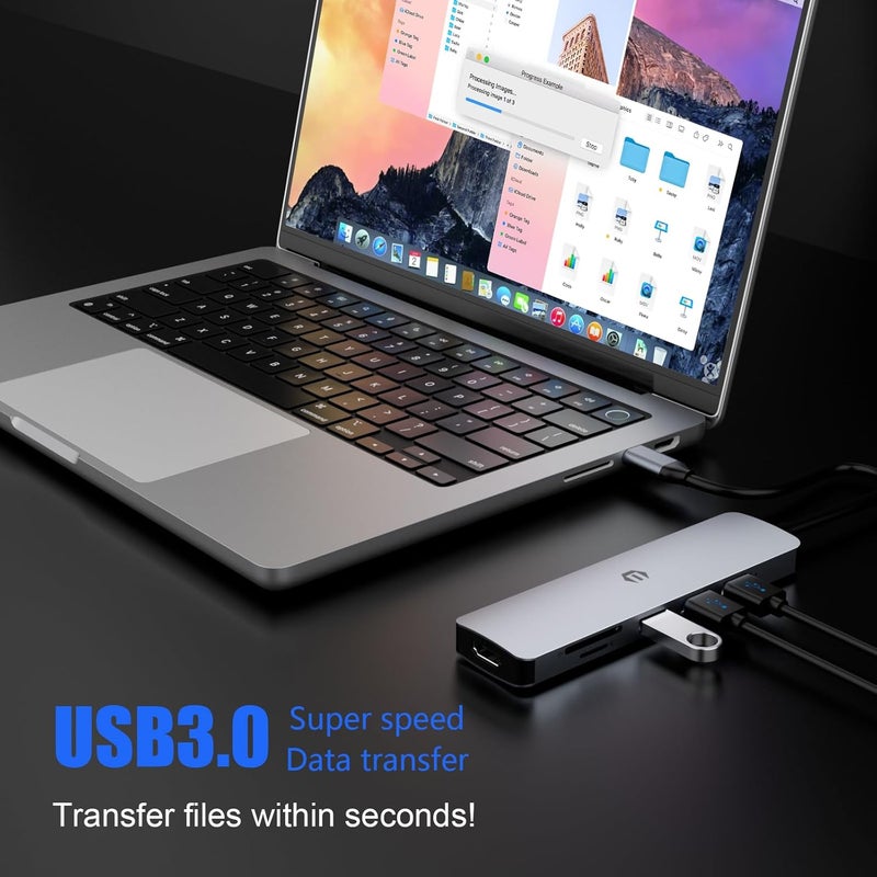 Totu USB C HUB, 6 in 1 Docking Station USB C Adapter with 4K HDMI, 3 USB 3.0 Up to 5Gbps, SD&TF Card Slot, Compatible for USB C Laptops and Other Type C Devices - Image 3
